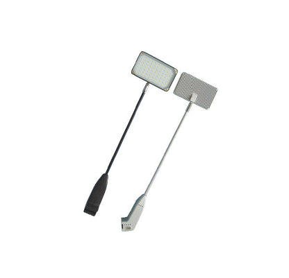The 10' Exhibit Kit - Style 1 includes two rectangular LED work lights—one black and one white with flexible necks—perfect for illuminating trade show booths or tension fabric backdrops.